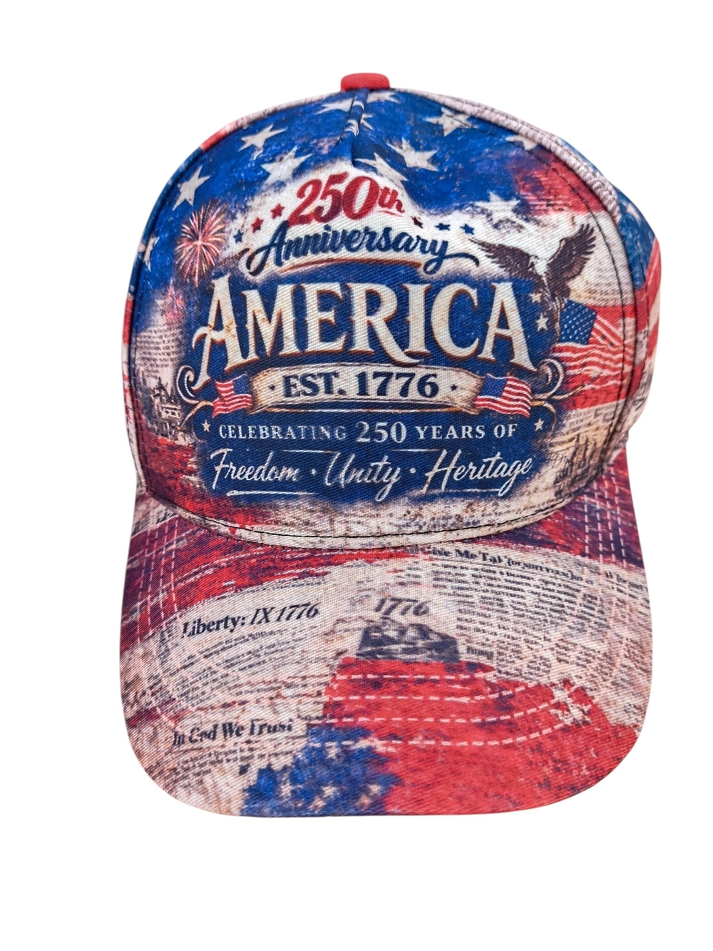 NWOT America 250th Anniversary Patriotic Unisex Baseball Cap - Red, White & Blue